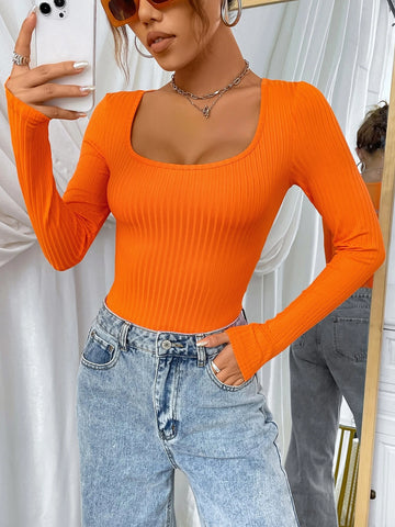 Scoop Neck Ribbed Knit Tee Scoop Neck Ribbed Knit Tee