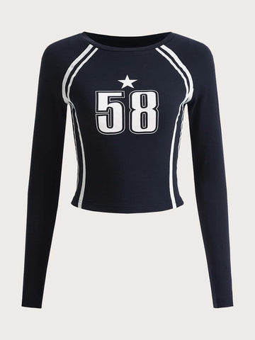 ICON Number Print Raglan Sleeve Crop Tee ICON Number Print Raglan Sleeve Crop Tee