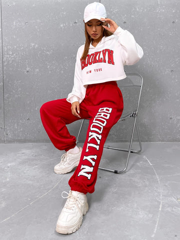 EZwear Letter Graphic Drop Shoulder Hoodie & Sweatpants EZwear Letter Graphic Drop Shoulder Hoodie & Sweatpants