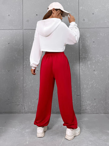 EZwear Letter Graphic Drop Shoulder Hoodie & Sweatpants EZwear Letter Graphic Drop Shoulder Hoodie & Sweatpants