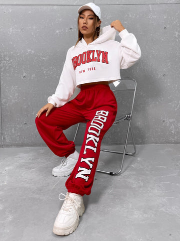 EZwear Letter Graphic Drop Shoulder Hoodie & Sweatpants EZwear Letter Graphic Drop Shoulder Hoodie & Sweatpants