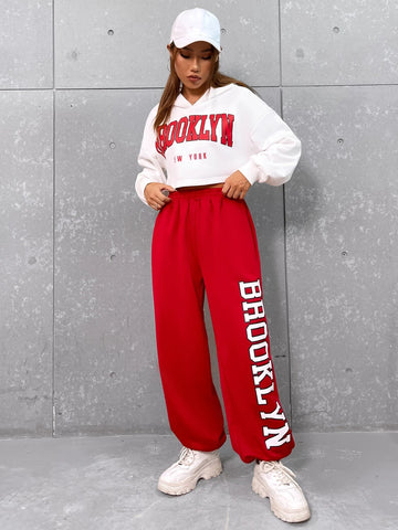 EZwear Letter Graphic Drop Shoulder Hoodie & Sweatpants EZwear Letter Graphic Drop Shoulder Hoodie & Sweatpants