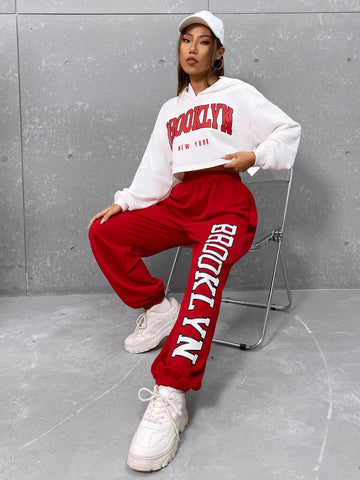 EZwear Letter Graphic Drop Shoulder Hoodie & Sweatpants EZwear Letter Graphic Drop Shoulder Hoodie & Sweatpants