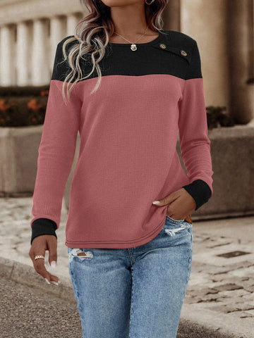 Two Tone Button Detail Tee Two Tone Button Detail Tee