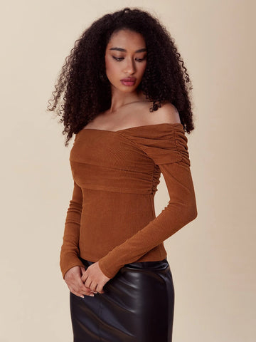 evolu Off Shoulder Ruched Detail Tee evolu Off Shoulder Ruched Detail Tee