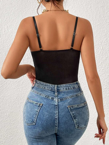 Eyelash Lace Insert Bustier Cami Bodysuit Eyelash Lace Insert Bustier Cami Bodysuit