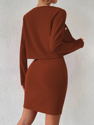 Solid Cami Bodycon Dress & Button Front Jacket Solid Cami Bodycon Dress & Button Front Jacket