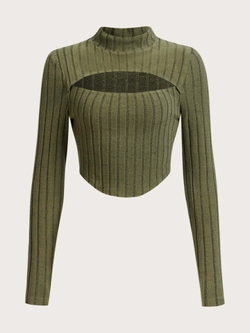 EZwear Cut Out Front Mock Neck Crop Tee EZwear Cut Out Front Mock Neck Crop Tee