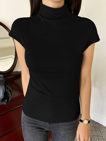 DAZY Solid Mock Neck Cap Sleeve Tee DAZY Solid Mock Neck Cap Sleeve Tee