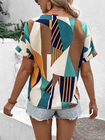 Striped & Geo Print Batwing Sleeve Blouse Striped & Geo Print Batwing Sleeve Blouse