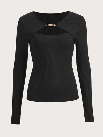 BAE Cut Out Front Ribbed Knit Tee BAE Cut Out Front Ribbed Knit Tee