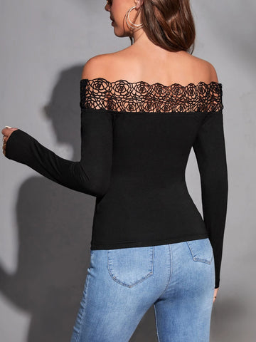 Off Shoulder Lace Trim Tee Off Shoulder Lace Trim Tee