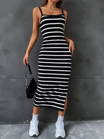 Striped Split Thigh Cami Dress Striped Split Thigh Cami Dress