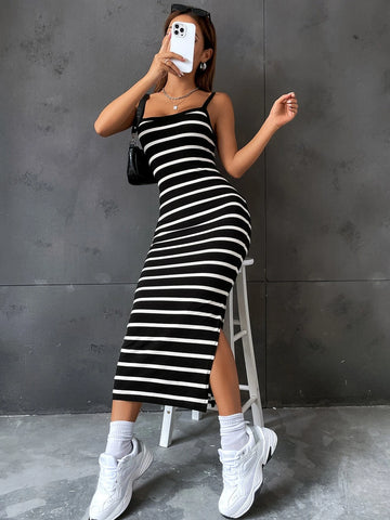 Striped Split Thigh Cami Dress Striped Split Thigh Cami Dress