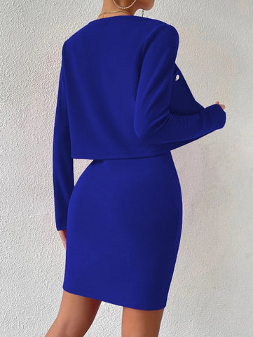Solid Cami Bodycon Dress & Button Front Jacket Solid Cami Bodycon Dress & Button Front Jacket