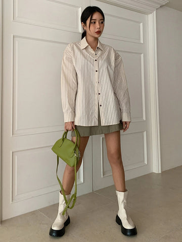 DAZY Striped Print Drop Shoulder Shirt DAZY Striped Print Drop Shoulder Shirt