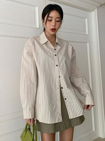 DAZY Striped Print Drop Shoulder Shirt DAZY Striped Print Drop Shoulder Shirt