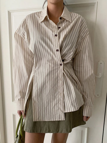 DAZY Striped Print Drop Shoulder Shirt DAZY Striped Print Drop Shoulder Shirt