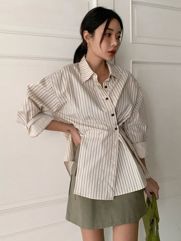 DAZY Striped Print Drop Shoulder Shirt DAZY Striped Print Drop Shoulder Shirt