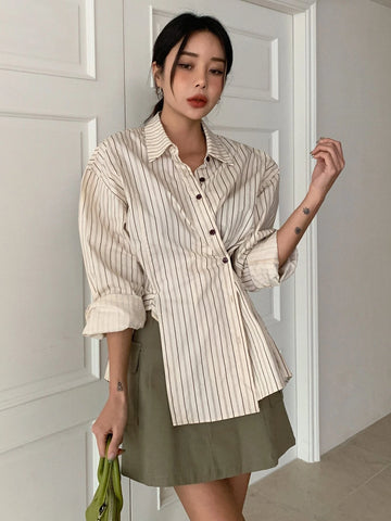 DAZY Striped Print Drop Shoulder Shirt DAZY Striped Print Drop Shoulder Shirt