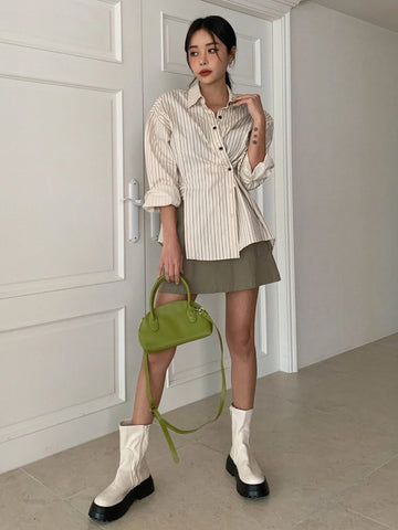 DAZY Striped Print Drop Shoulder Shirt DAZY Striped Print Drop Shoulder Shirt