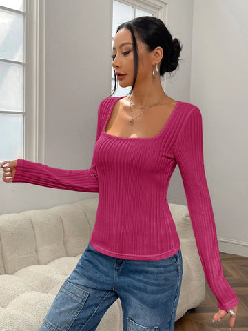 Square Neck Ribbed Knit Tee Square Neck Ribbed Knit Tee