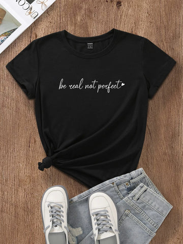 Slogan & Heart Print Tee Slogan & Heart Print Tee