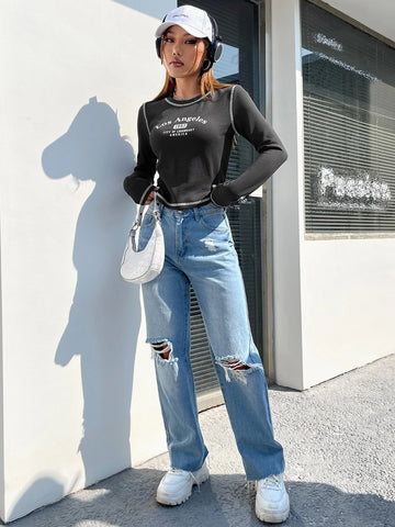 Letter Graphic Top-stitching Tee Letter Graphic Top-stitching Tee