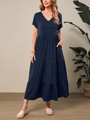 EMERY ROSE Solid Ruffle Hem Smock Dress EMERY ROSE Solid Ruffle Hem Smock Dress