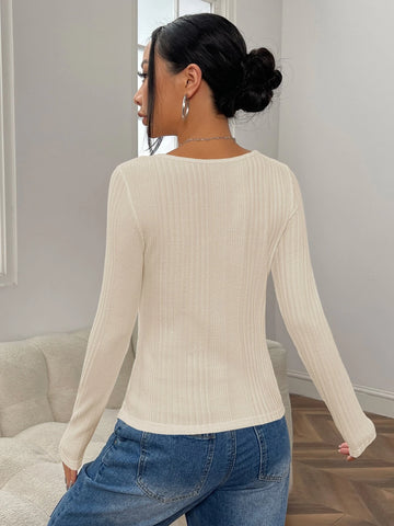 Square Neck Ribbed Knit Tee Square Neck Ribbed Knit Tee