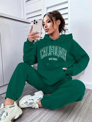 Letter Graphic Kangaroo Pocket Drop Shoulder Drawstring Hoodie & Sweatpants Letter Graphic Kangaroo Pocket Drop Shoulder Drawstring Hoodie & Sweatpants