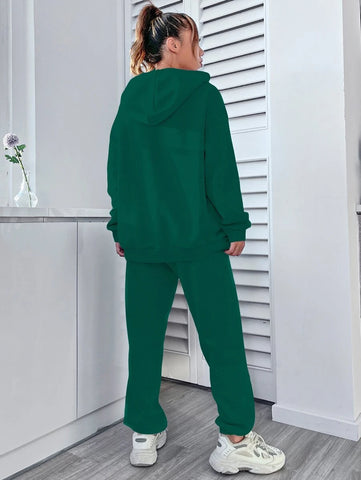 Letter Graphic Kangaroo Pocket Drop Shoulder Drawstring Hoodie & Sweatpants Letter Graphic Kangaroo Pocket Drop Shoulder Drawstring Hoodie & Sweatpants