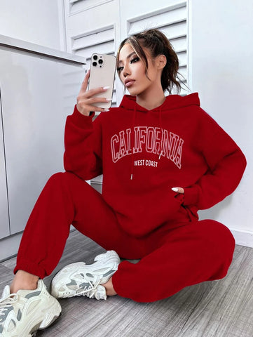 Letter Graphic Kangaroo Pocket Drop Shoulder Drawstring Hoodie & Sweatpants Letter Graphic Kangaroo Pocket Drop Shoulder Drawstring Hoodie & Sweatpants