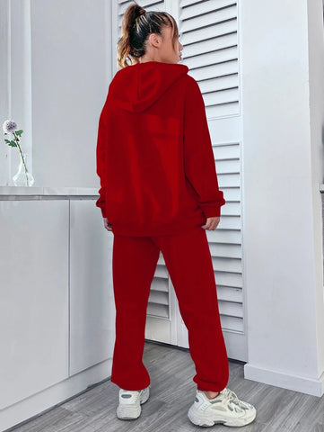 Letter Graphic Kangaroo Pocket Drop Shoulder Drawstring Hoodie & Sweatpants Letter Graphic Kangaroo Pocket Drop Shoulder Drawstring Hoodie & Sweatpants
