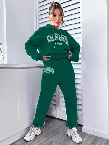 Letter Graphic Kangaroo Pocket Drop Shoulder Drawstring Hoodie & Sweatpants Letter Graphic Kangaroo Pocket Drop Shoulder Drawstring Hoodie & Sweatpants