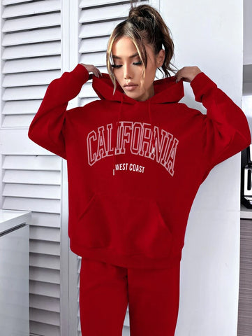 Letter Graphic Kangaroo Pocket Drop Shoulder Drawstring Hoodie & Sweatpants Letter Graphic Kangaroo Pocket Drop Shoulder Drawstring Hoodie & Sweatpants