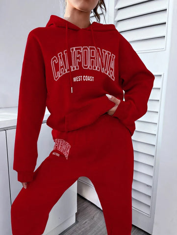 Letter Graphic Kangaroo Pocket Drop Shoulder Drawstring Hoodie & Sweatpants Letter Graphic Kangaroo Pocket Drop Shoulder Drawstring Hoodie & Sweatpants
