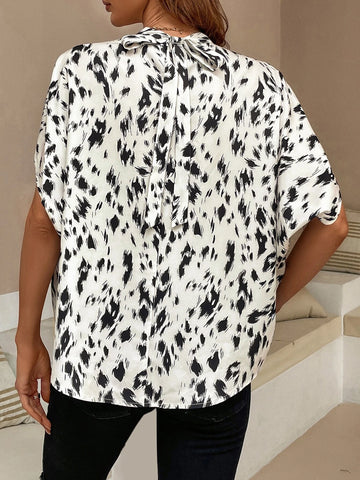 Allover Print Mock Neck Batwing Sleeve Blouse Allover Print Mock Neck Batwing Sleeve Blouse