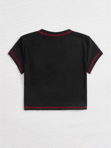 ROMWE PUNK 90s Contrast Stitch Slogan and Skeleton Print Top ROMWE PUNK 90s Contrast Stitch Slogan and Skeleton Print Top