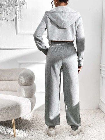 Zip Up Crop Hoodie & Drawstring Waist Slant Pocket Sweatpants Zip Up Crop Hoodie & Drawstring Waist Slant Pocket Sweatpants