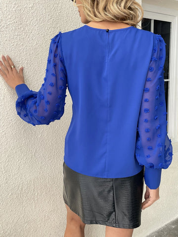 Solid Swiss Dot Bishop Sleeve Blouse Solid Swiss Dot Bishop Sleeve Blouse