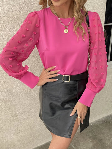 Solid Swiss Dot Bishop Sleeve Blouse Solid Swiss Dot Bishop Sleeve Blouse