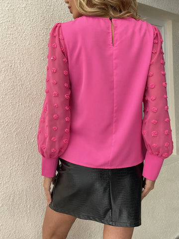 Solid Swiss Dot Bishop Sleeve Blouse Solid Swiss Dot Bishop Sleeve Blouse