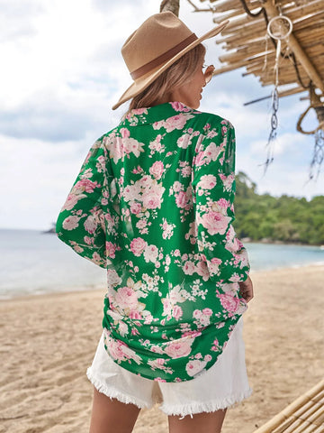 Floral Print Button Front Blouse Floral Print Button Front Blouse