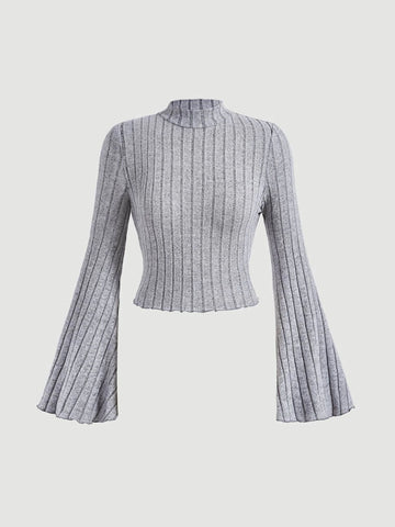 MOD Mock Neck Lettuce Trim Bell Sleeve Crop Tee MOD Mock Neck Lettuce Trim Bell Sleeve Crop Tee