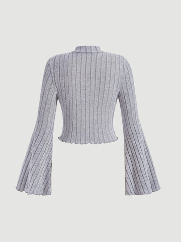 MOD Mock Neck Lettuce Trim Bell Sleeve Crop Tee MOD Mock Neck Lettuce Trim Bell Sleeve Crop Tee