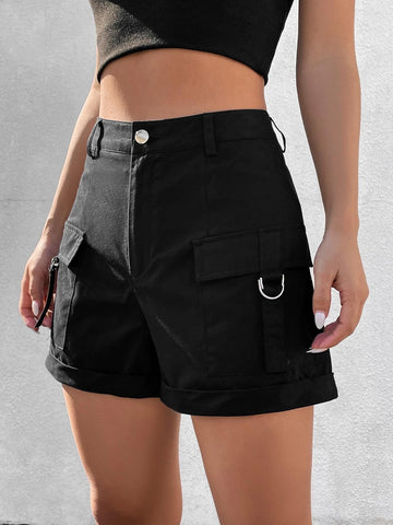 EZwear Flap Pocket Side Roll Up Hem Cargo Shorts EZwear Flap Pocket Side Roll Up Hem Cargo Shorts