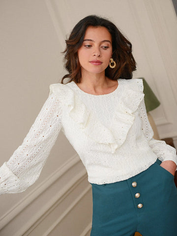 Frenchy Ruffle Trim Lantern Sleeve Tee Frenchy Ruffle Trim Lantern Sleeve Tee