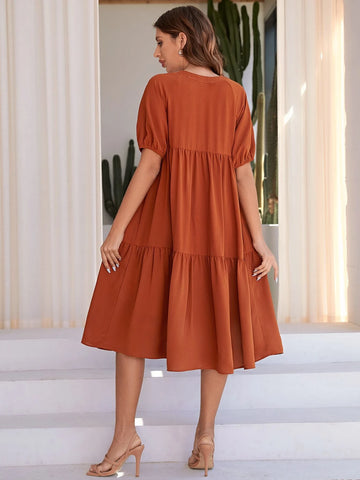 EMERY ROSE Puff Sleeve Button Front Smock Dress EMERY ROSE Puff Sleeve Button Front Smock Dress
