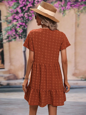 Swiss Dot Butterfly Sleeve Ruffle Hem Smock Dress Swiss Dot Butterfly Sleeve Ruffle Hem Smock Dress